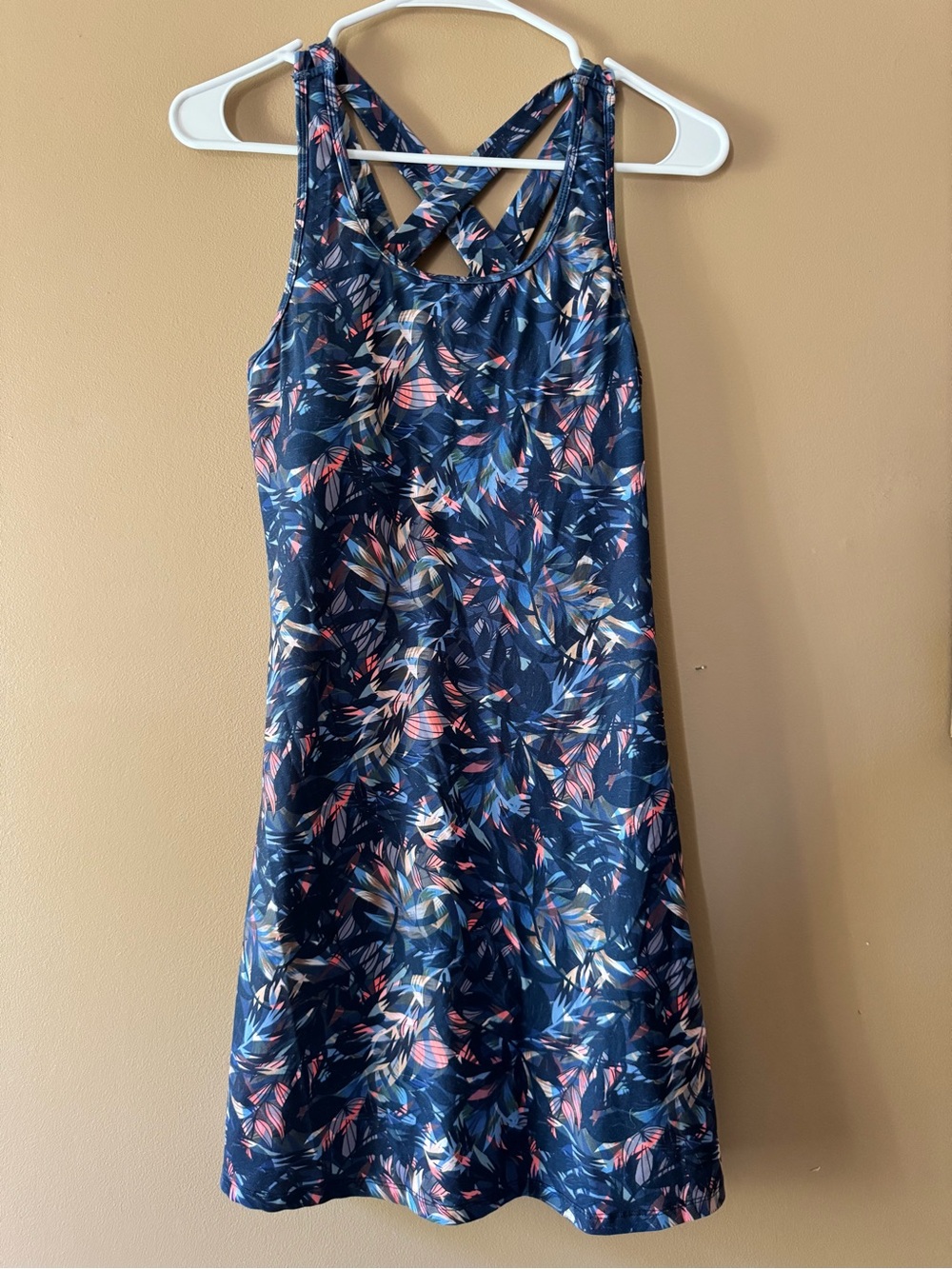 Kyodan sporty Navy Floral Crisscross Back Mini Dress with Pink Accents